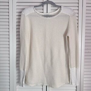 Sundance Thermal Waffle Knit Soft Long Sleeve Top Ribbon Trim Cream Size Large